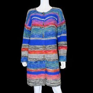 Sundance Striped Horn Duster Cardigan Sweater Merino Wool Blend Women's Small